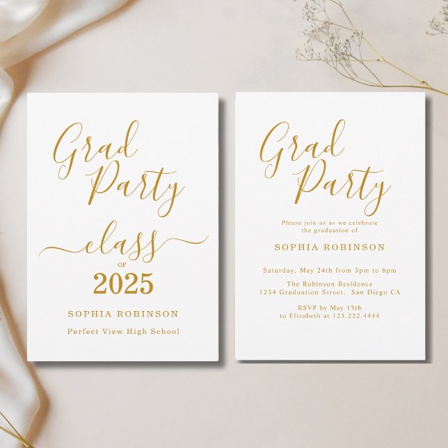 Klasse der Elegant Gold Script Graduation Party 20 Einladung (Von Creator hochgeladen)