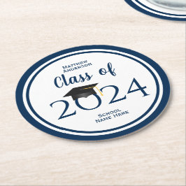 Klasse der Elegant Navy Blue Graduation Party 2021 Runder Pappuntersetzer