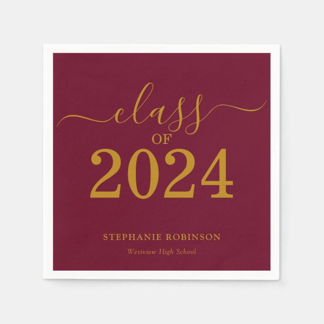 Klasse der Gold Maroon Graduation Party 2024 Serviette (Vorderseite)