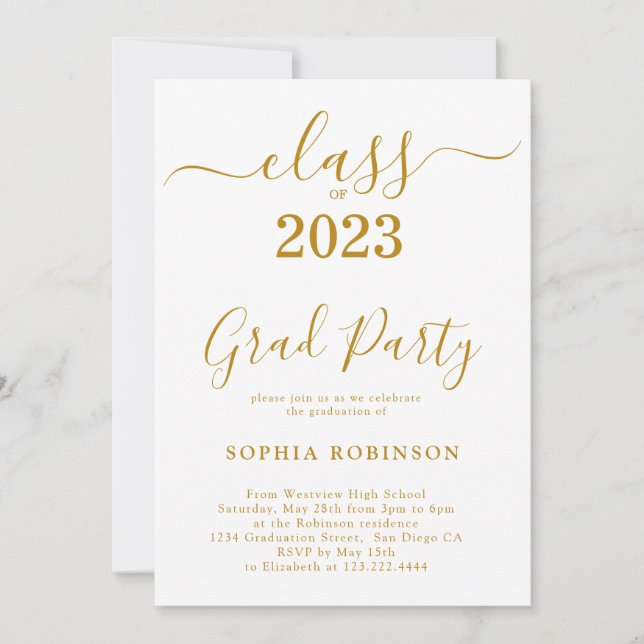 Klasse der Gold Script Graduation Party 2023 Einladung (Vorderseite)
