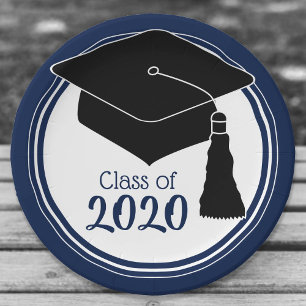 Klasse der Grad Cap Navy und White 2024 Pappteller