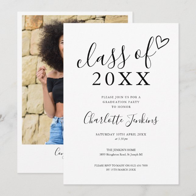 Klasse der Graduation-Party für das Script-Herz-Fo Einladung (Vorne/Hinten)