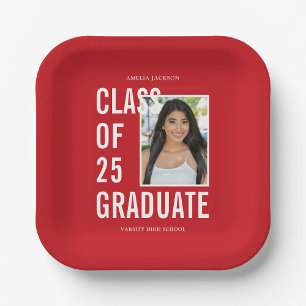 Klasse der Graduationspartei "Rotes und Weißes Fot Pappteller