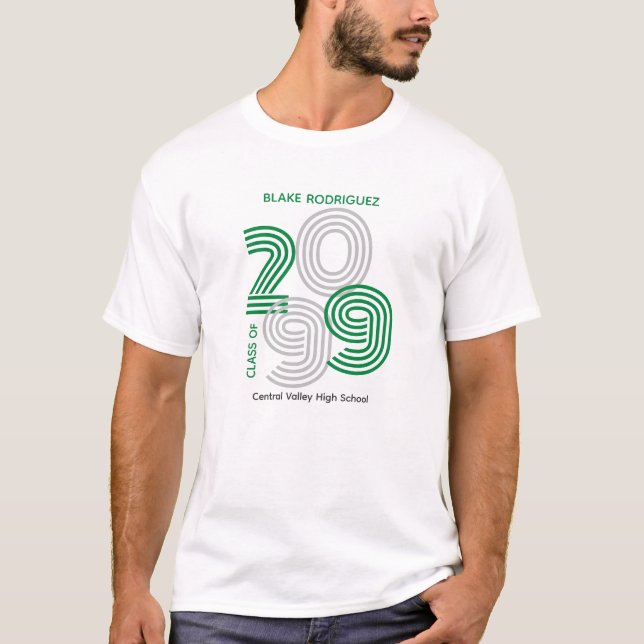 Klasse der grünen Retro-Big-Zahlen T-Shirt (Vorderseite)