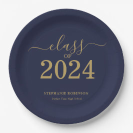 Klasse der Navy Blue Gold Graduation Party 2024 Pappteller