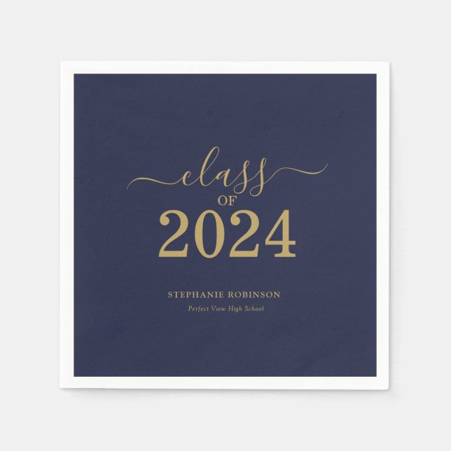 Klasse der Navy Blue Gold Graduation Party 2024 Serviette (Vorderseite)
