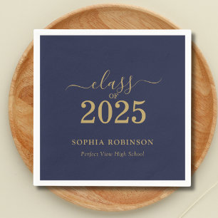 Klasse der Navy Blue Gold Graduation Party 2025 Serviette