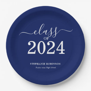 Klasse der Navy Blue Graduation Party 2024 Pappteller