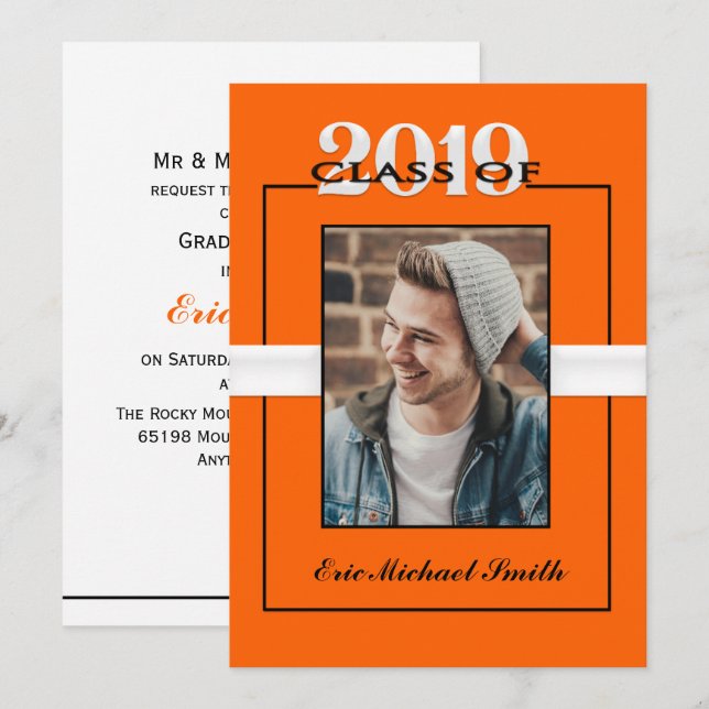 Klasse der Orange & Black Graduation Party 2019 Einladung (Vorne/Hinten)
