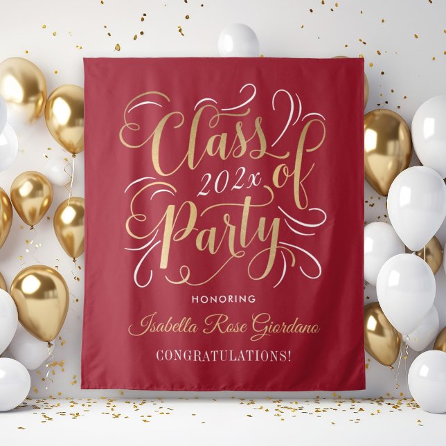 Klasse der Red Custom Graduation Party 2025 Gold Wandteppich (Von Creator hochgeladen)
