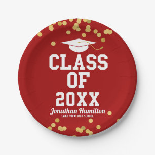 Klasse der Red Gold Confetti Graduation Party 2021 Pappteller