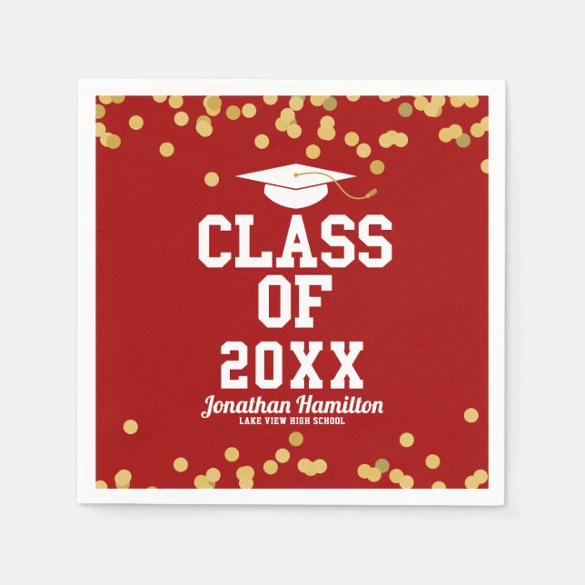 Klasse der Red Gold Confetti Graduation Party 2024 Serviette (Vorderseite)