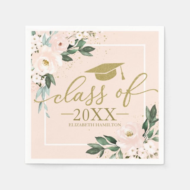 Klasse der rosa blush floral graduation party 2021 serviette (Vorderseite)