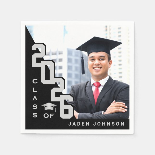 Klasse der Silver Black FOTO Graduation Party 2024 Serviette (Vorderseite)