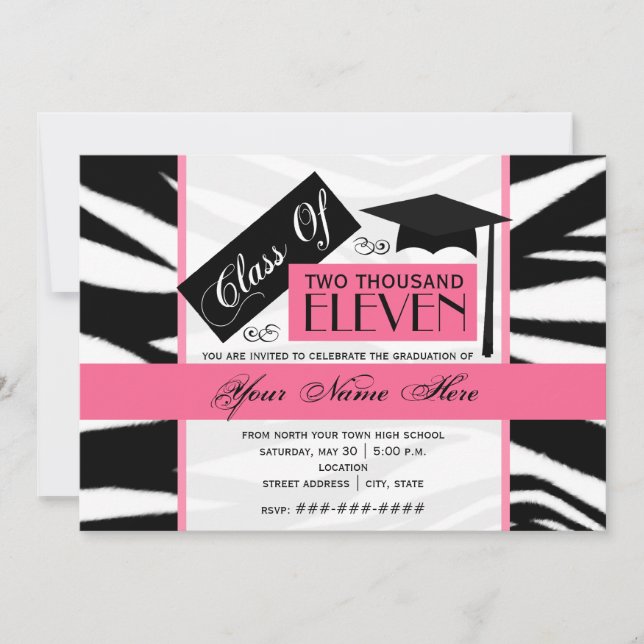 Klasse der Zebra Print & Pink Abschluss Einladung  (Vorderseite)