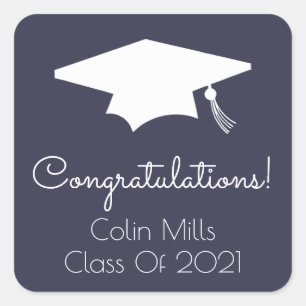 Klasse des 2021-Gütesiegels (Midnight Blue Graduat Quadratischer Aufkleber
