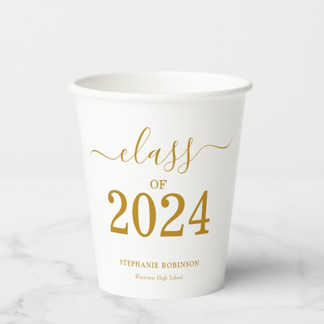 Klasse des 2024-Gold-Script-Abschlusses Pappbecher (Vorderseite)