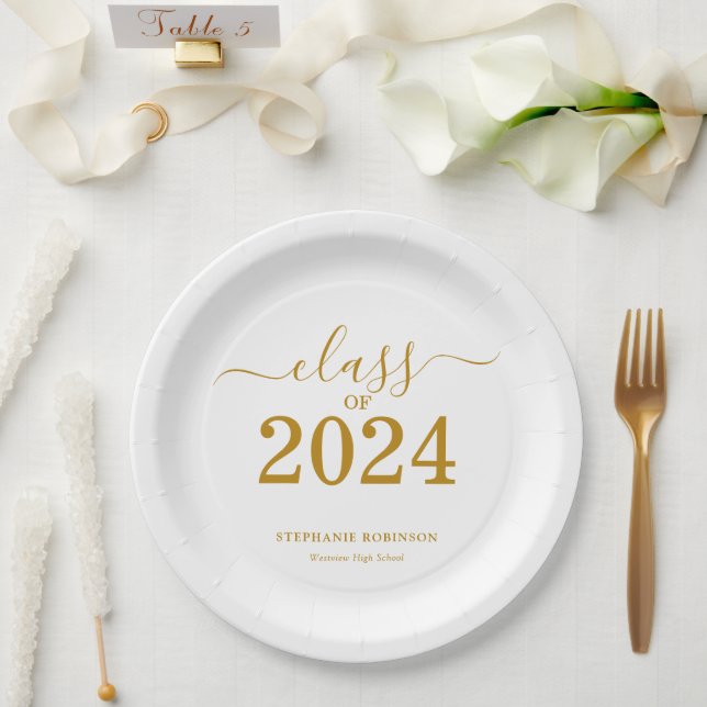 Klasse des 2024-Gold-Script-Abschlusses Pappteller (Hochzeit)