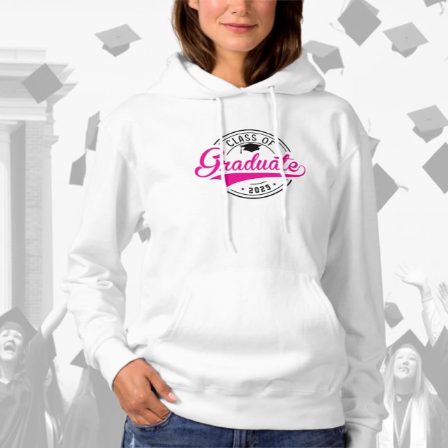 Klasse des 2025-Graduate-Hot-Pink-Skripts Hoodie (Von Creator hochgeladen)