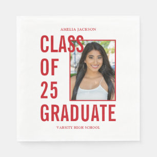 Klasse des 2025 Trendy Red Foto Abschluss Paper Serviette