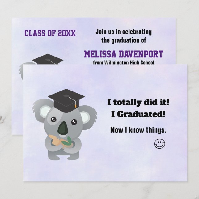 Klasse des 20xx Niedlichen Koala-Bären in Graduati Einladung (Vorne/Hinten)