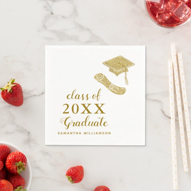 Klasse des Abschlusses "Graduate White and Gold" 2 Serviette (Beispiel)