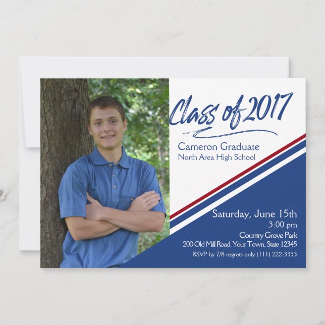 Klasse des Blauen und Roten Fotos 2017 Handschrift Einladung (Vorderseite)