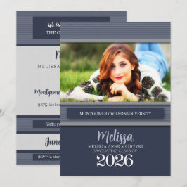 Klasse des Blue Pinstripe Foto Abschluss 2025 Einladung