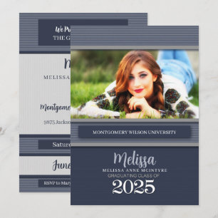 Klasse des Blue Pinstripe Foto Abschluss 2025 Einladung