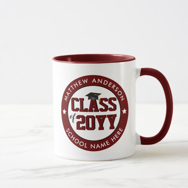 Klasse des Burgundy Red Graduate Abschlusses 2023 Tasse (Rechts)