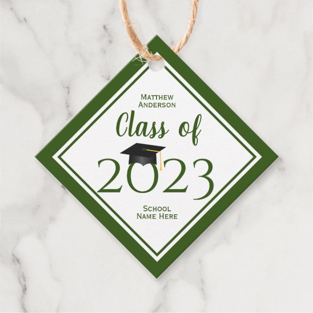 Klasse des eleganten waldgrünen Abschlusses 2023 Geschenkanhänger (Vorderseite)