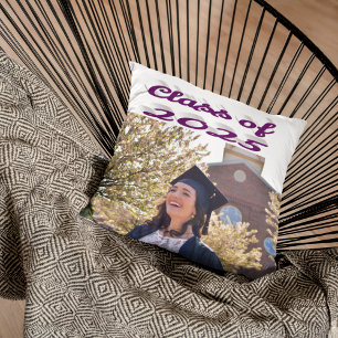 Klasse des Fotos für lila Skript-Abschluss 2025 Kissen