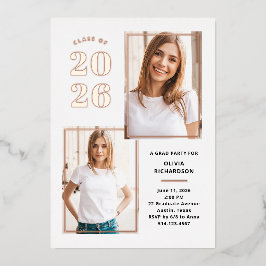 Klasse des Fotos Weiß und Rose Gold Grad Party 202 Folieneinladung