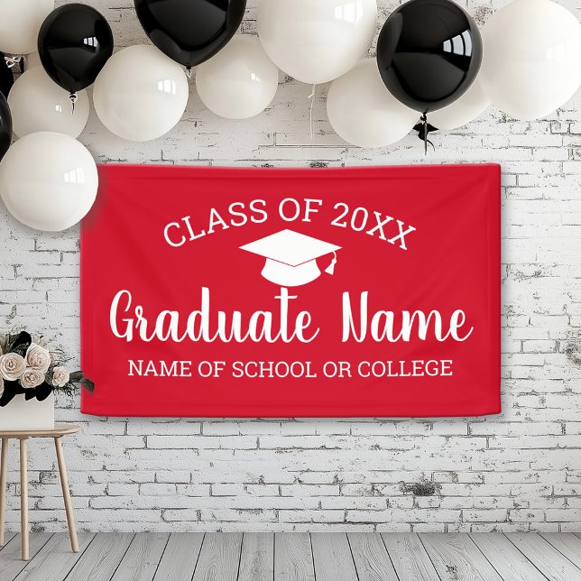 Klasse des Grad-Abschluss-Skripts rot Banner (Custom Graduation Banner for a Grad Party or Open House)