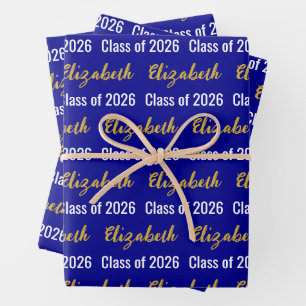 Klasse des Graduate's Name Dark Blue White Gold 20 Geschenkpapier Set