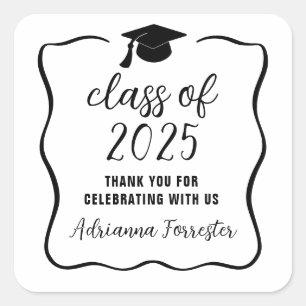 Klasse des Niedlichen Graduate Hat für 2025 Script Quadratischer Aufkleber