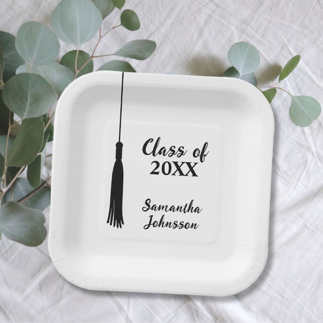 Klasse des Personalisierten Abschlusses Grad Tasse Pappteller (Class of 2024 Grad Tassel Personalized Graduation Paper Plates)