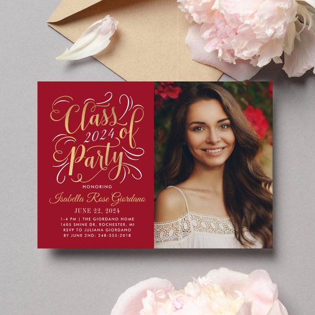 Klasse des Red Gold Graduation Party Fotos 2025 Einladung (Von Creator hochgeladen)