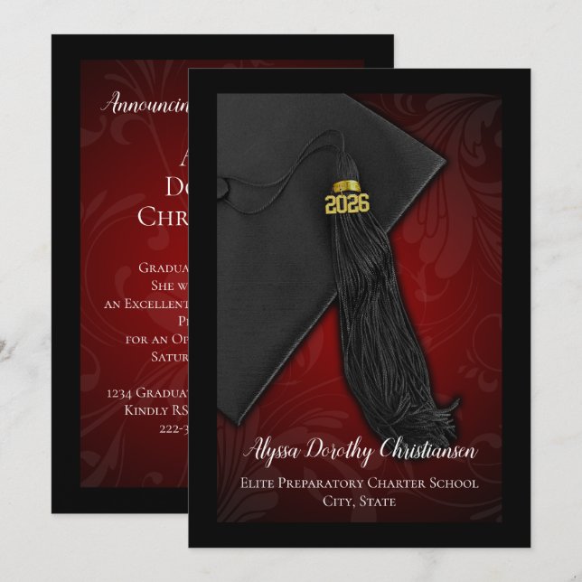 Klasse des Red Tassel-Uni-Abschlusses 2019 Einladung (Vorne/Hinten)