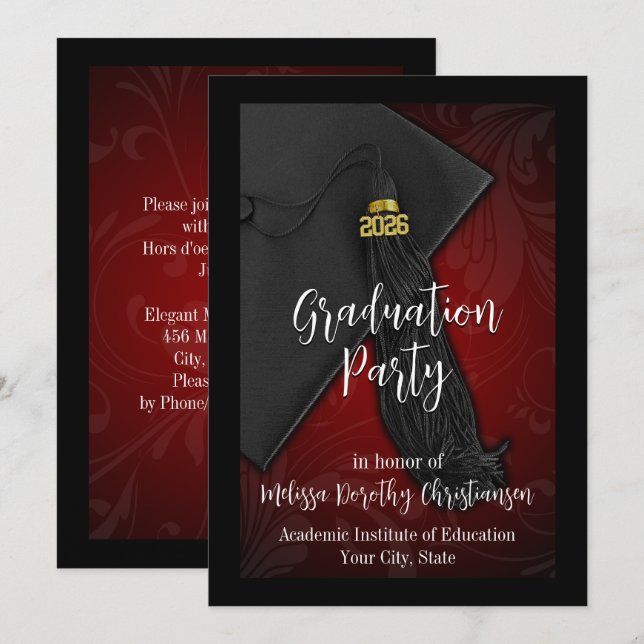 Klasse des Red Tassel-Uni-Abschlusses 2025 Einladung (Vorne/Hinten)