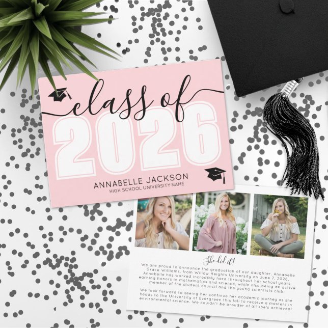 Klasse des rosa Abschlusses 2025 Ankündigung (Class Of 2025 Pink Graduation Announcement)