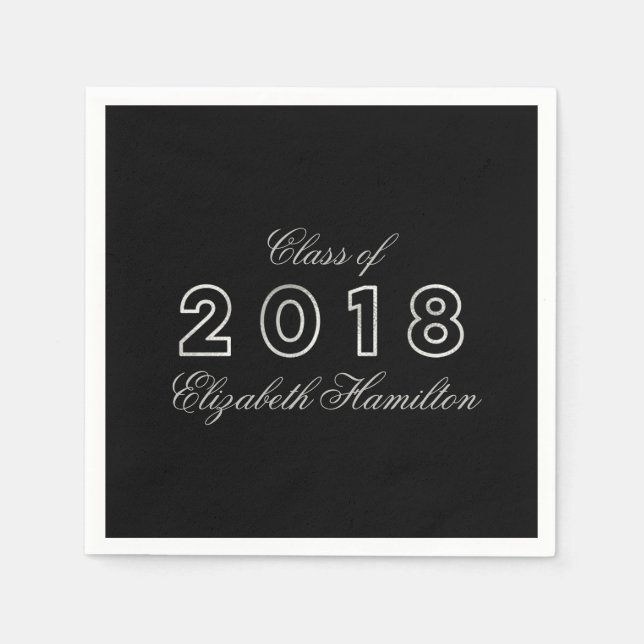 Klasse des Silver & Black Elegant Abschlusses 2018 Serviette (Vorderseite)