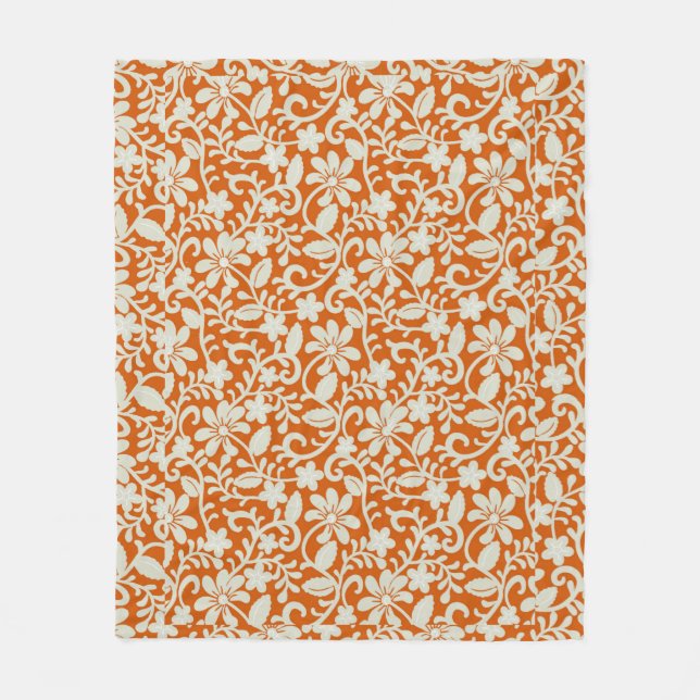 Klasse floral Damask Burnt Orange Muster Fleecedecke (Vorderseite)