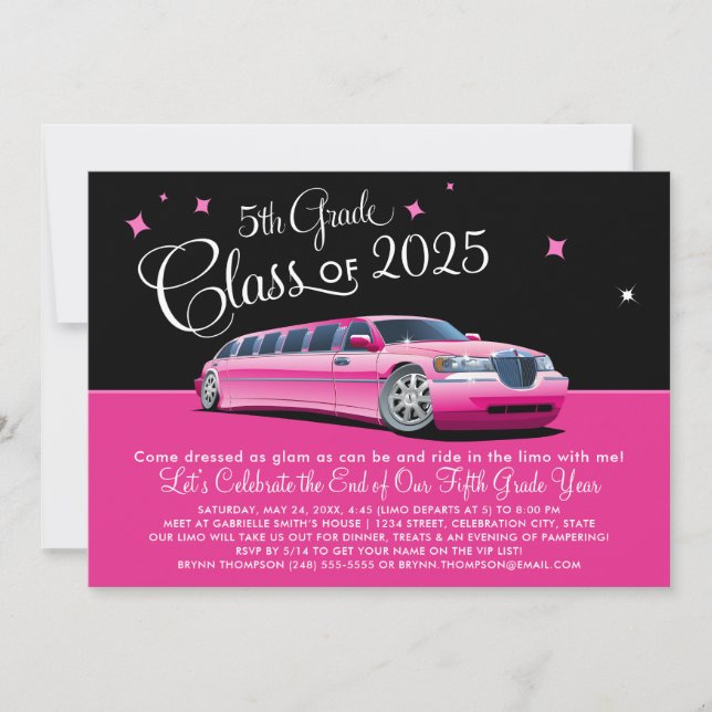 Klasse Girly Pink Limousine Nacht Ausflug Einladung (Vorderseite)