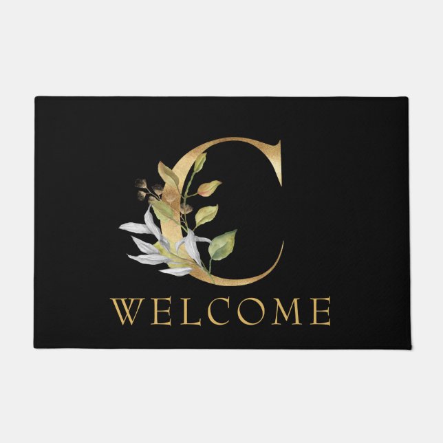 Klasse Gold Monogram C mit Blume Doormat Fußmatte (Vorderseite)