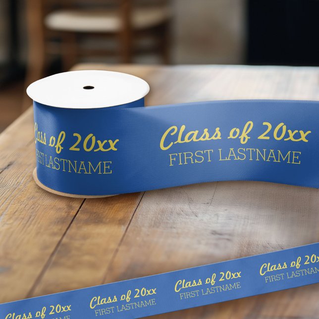 Klasse Jahr und Name - Blau und Gelb Gold Satinband (Custom Graduation Ribbon)