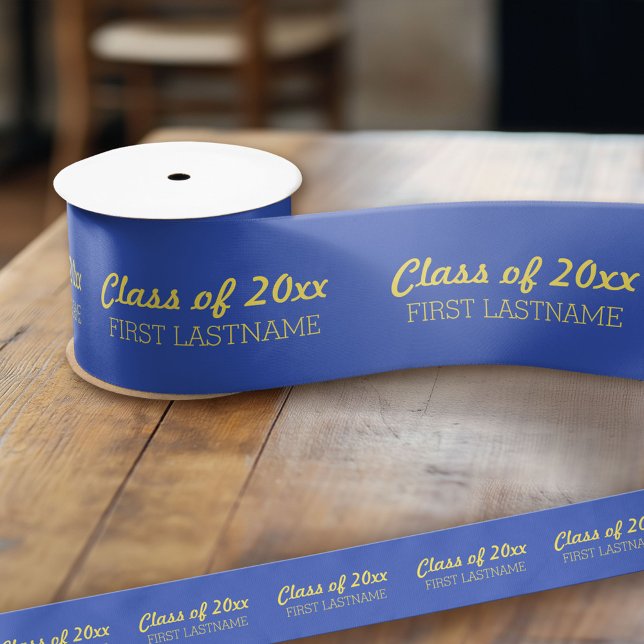 Klasse Jahr und Name - Blau und Gelb Gold Satinband (Custom Graduation Ribbon)