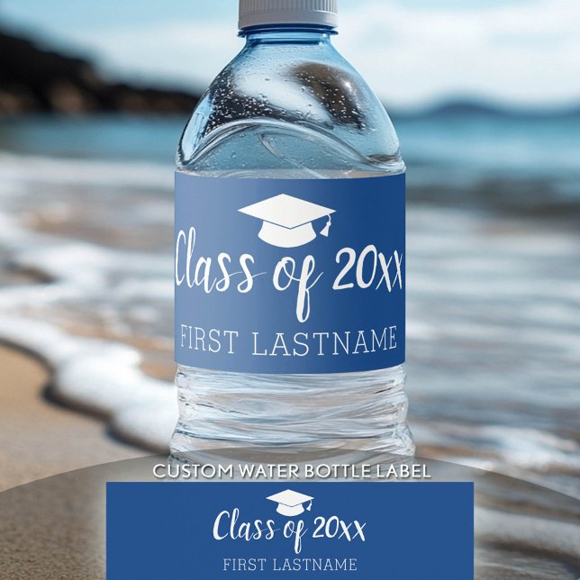 Klasse Jahr und Name - Graduation Cap Blue Wasserflaschenetikett (Custom Graduation Water Bottle Label)
