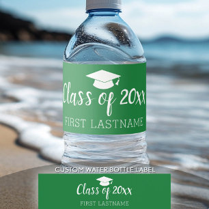 Klasse Jahr und Name - Graduation Cap Green Wasserflaschenetikett
