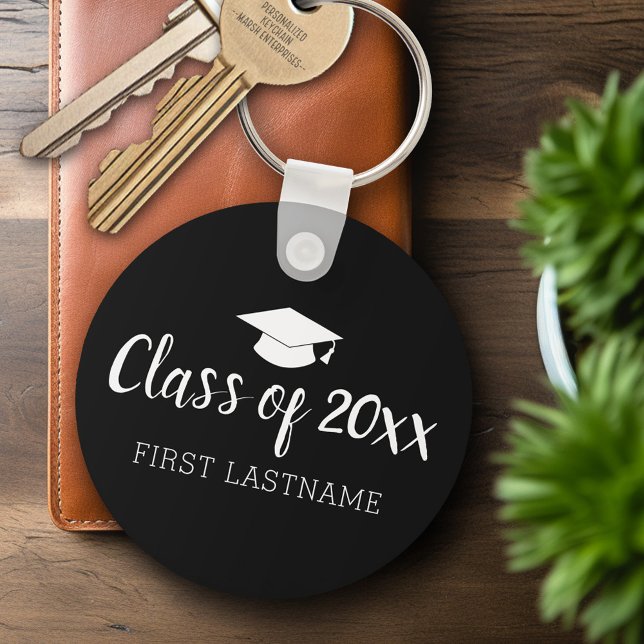 Klasse Jahr und Name Graduation Cap - Schwarz Schlüsselanhänger (Personalized Keychain - Graduation Party Favor)